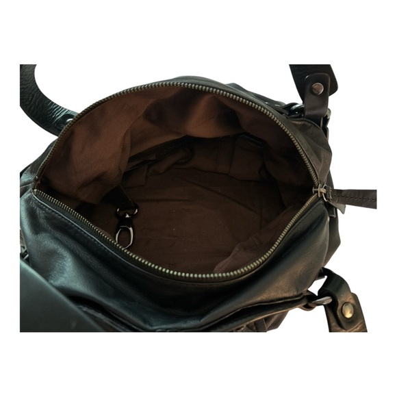 DONALD J PLINER black leather satchel purse, zip close, outside pocket, straps - Picture 3 of 5